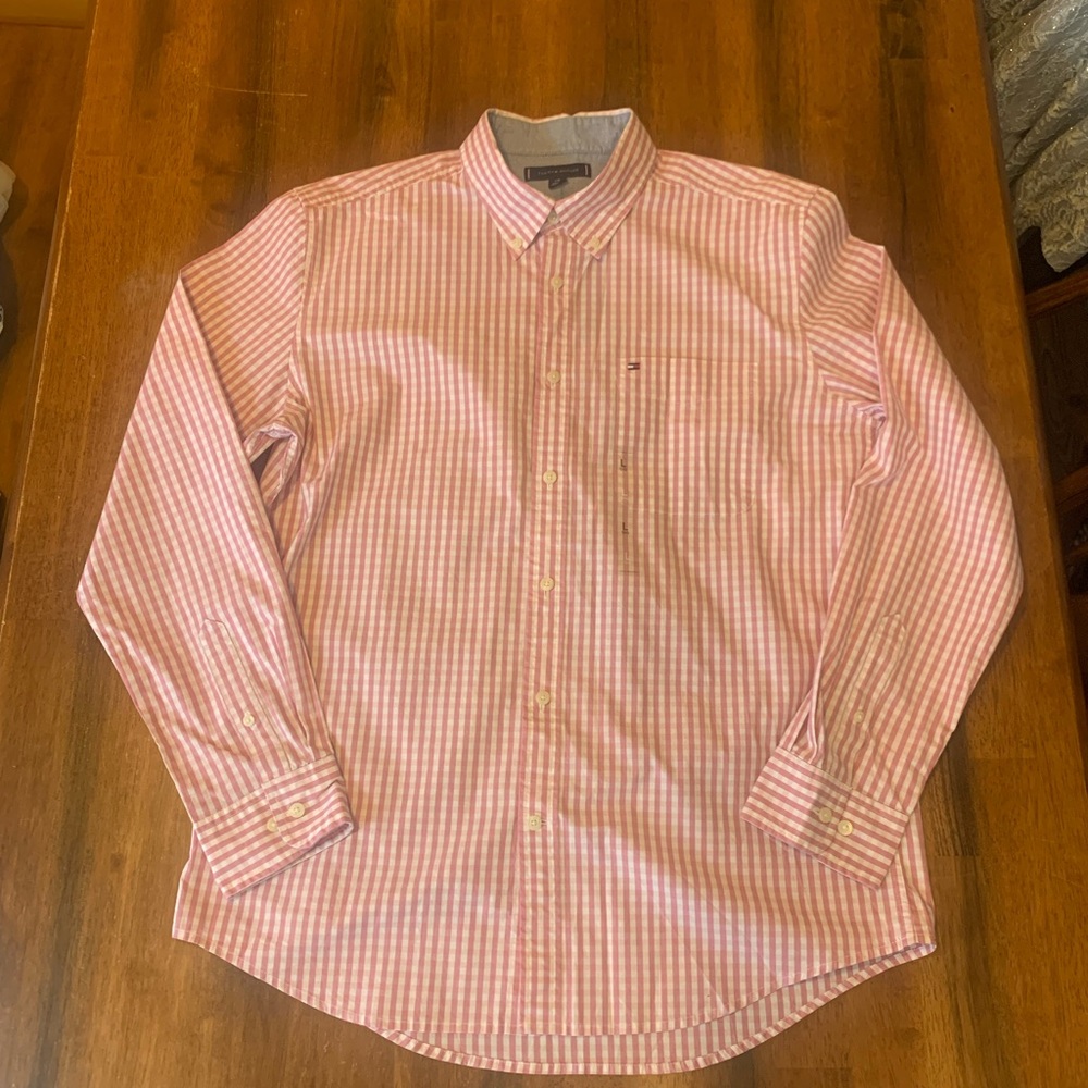 Tommy Hilfiger NWT Men's Casual Pink White Checkered Shirt Large Button down